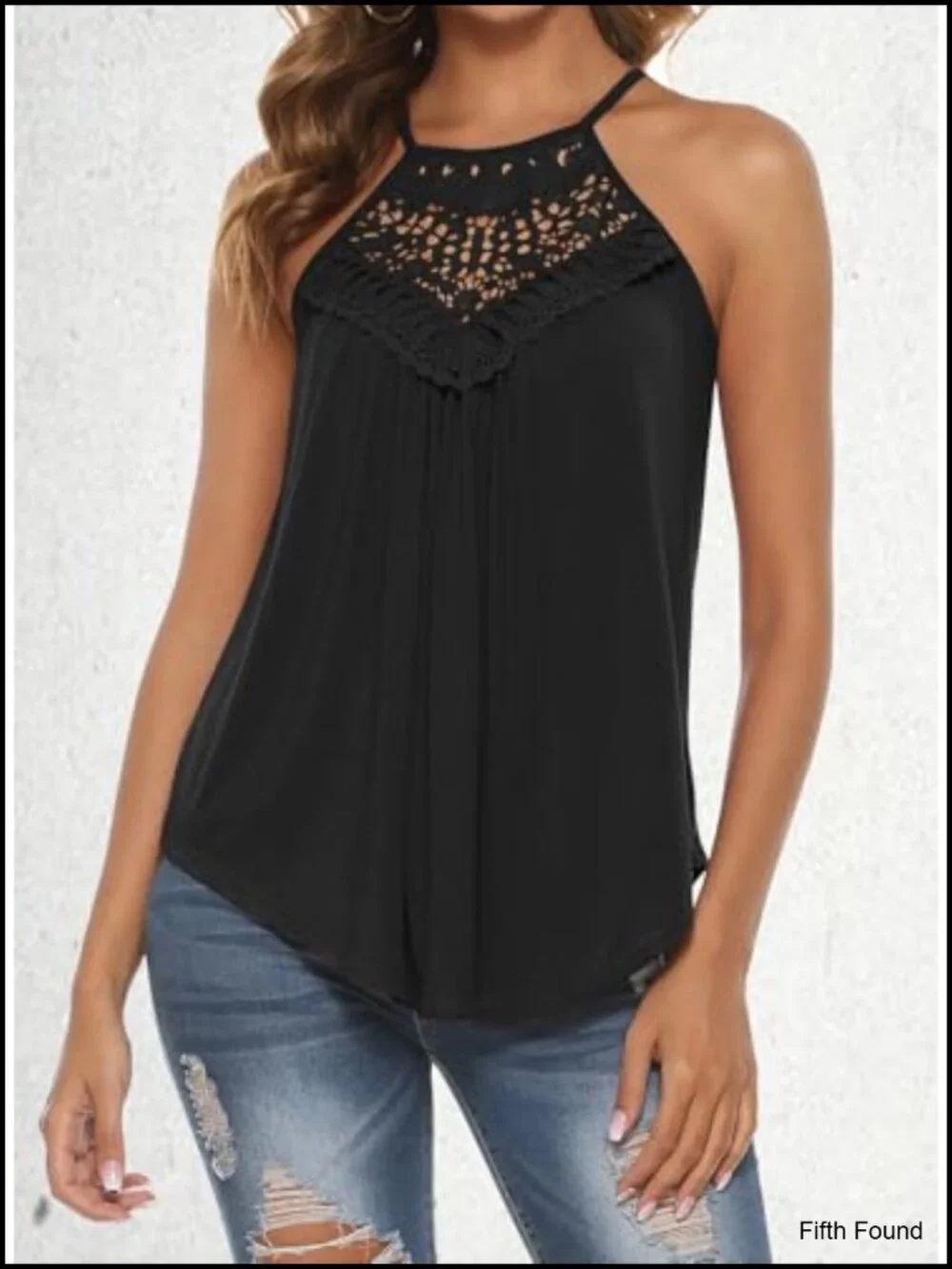 Sleeveless Halter Tank Top Lace Hollow Out Boho Flowy Summer Cami